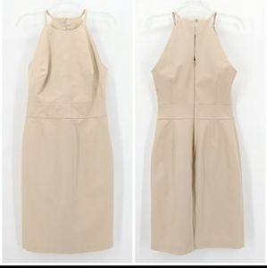 Banana Republic Khaki Halter Sheath Dress Petite 4 Cutout Shoulders